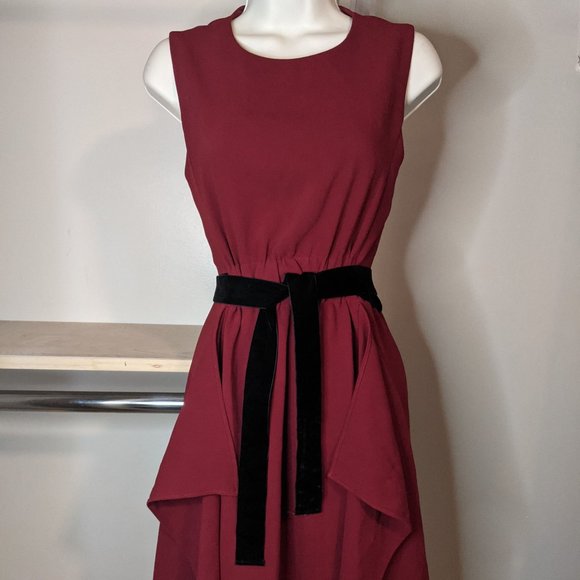 Zaikamoya Dark Red Dress with Black Velvet Sash - Picture 8 of 8